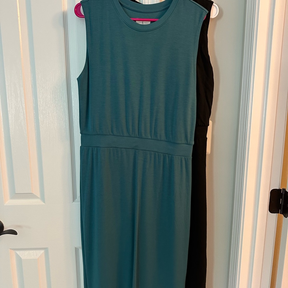 Teal and Black Sleeveless Dresses